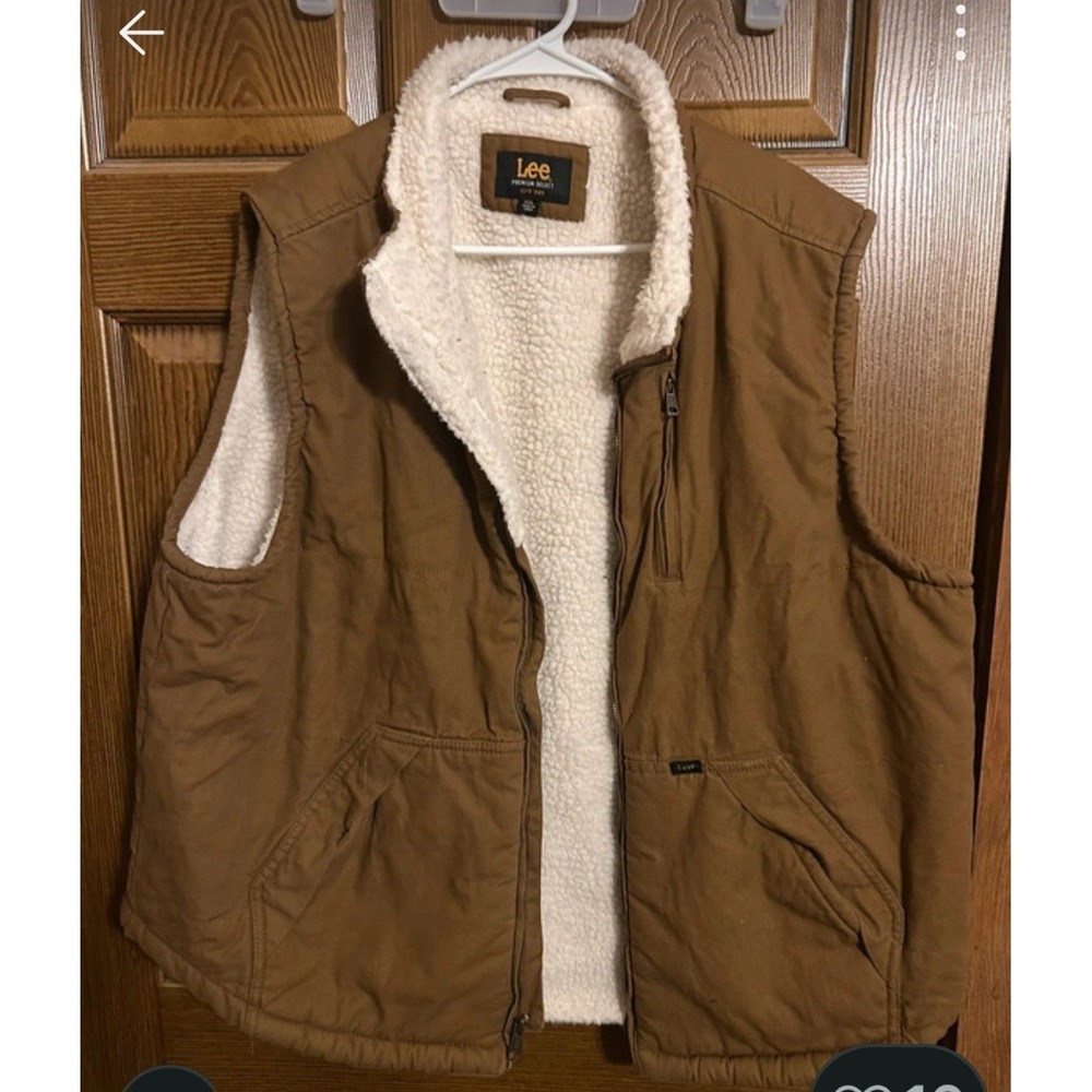 Lee Premium Select Mens Sherpa Lined Canvas Work Vest Brown Full Zip XXL